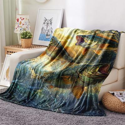 Fish Print Flannel Blanket, High Quality Comfortable for All Seasons, Home Decor, Warmth and Comfort, Perfect for Christmas Gifts