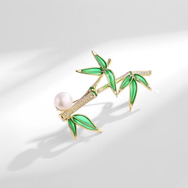 High-end Chinese-style Bamboo Brooch, Feminine Charm Rising Steadily, Fashionable and Sophisticated Pearl Brooch