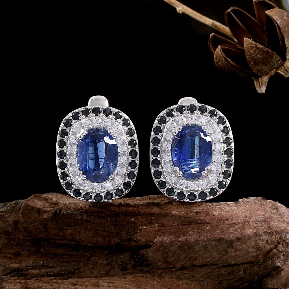 Simple Design 925 Sterling Silver Natural Kyanite Earring December Gemstone Fine Jewelry for Mom's Festive and Birthdays Gift