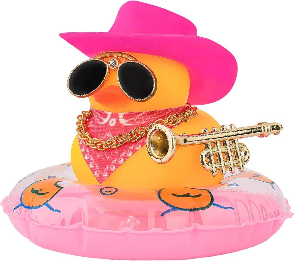 Car Duck Ornament Dashboard Decorations For Car Rubber Accessories With Sunglasses Hat Necklace Swim Ring And Mini Musical Instr