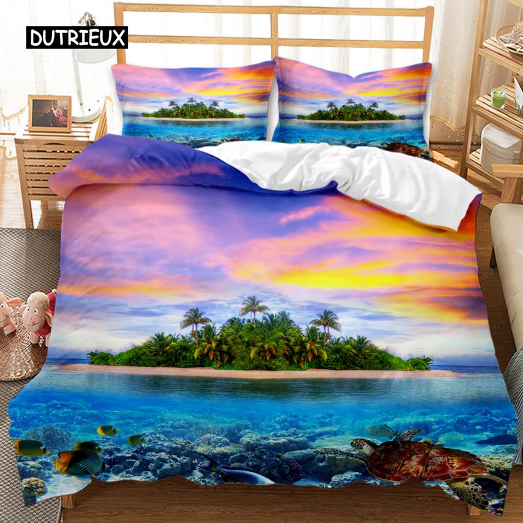 

Комплект постельного белья Beach Summer Ocean Комплект постельного белья Hawaiian Marine Sea Waves 3D Print Starfish Полиэстеровый пододеяльник Queen King EU single(135x200cm)