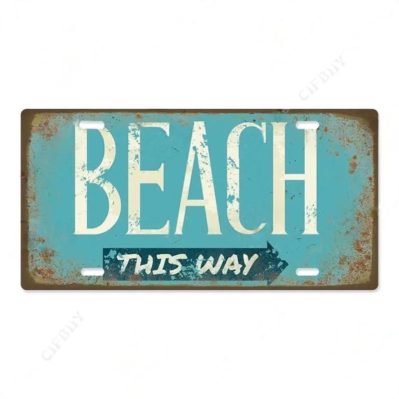 Beach Souvenir License Plate, Seaside Metal Sign 15x30cm