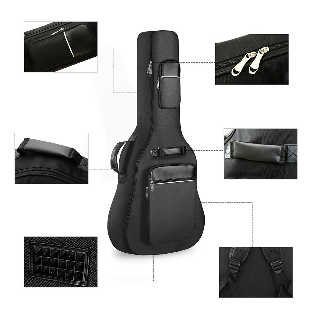 Acoustic Guitar Gig Bag for Inch Guitar Case 8mm Sponge Guitar Soft Case Musical Instrument Bag Lightweight Thick Shoulder Large Capacity Pocket