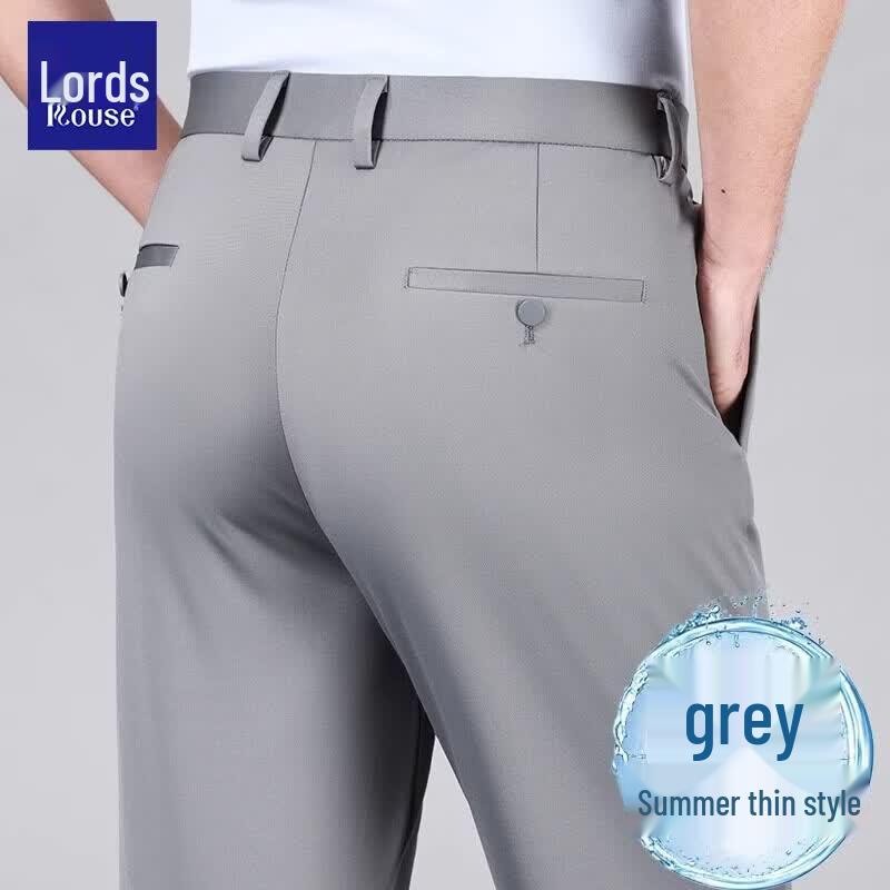 Luotz Men s Summer Lightweight Mulberry Silk Blend Straight-Leg Business Casual Pants 34