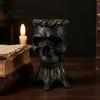 Retro Skull Ornament Gothic Vase, Spooky Resin Head Statue, Halloween Table Centerpiece Home Decor Flower Vessel for Shelf Mantel Decorative