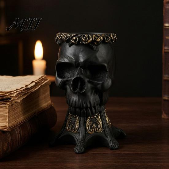 Retro Skull Ornament Gothic Vase, Spooky Resin Head Statue, Halloween Table Centerpiece Home Decor Flower Vessel for Shelf Mantel Decorative