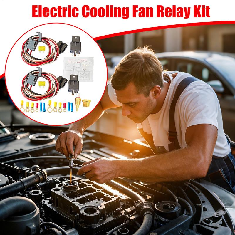 Automotive Electric Fan Relay Kit Double Electric Fan Wiring Kit 12V40A Waterproof Accessories With Temperature Sensor For Rainy