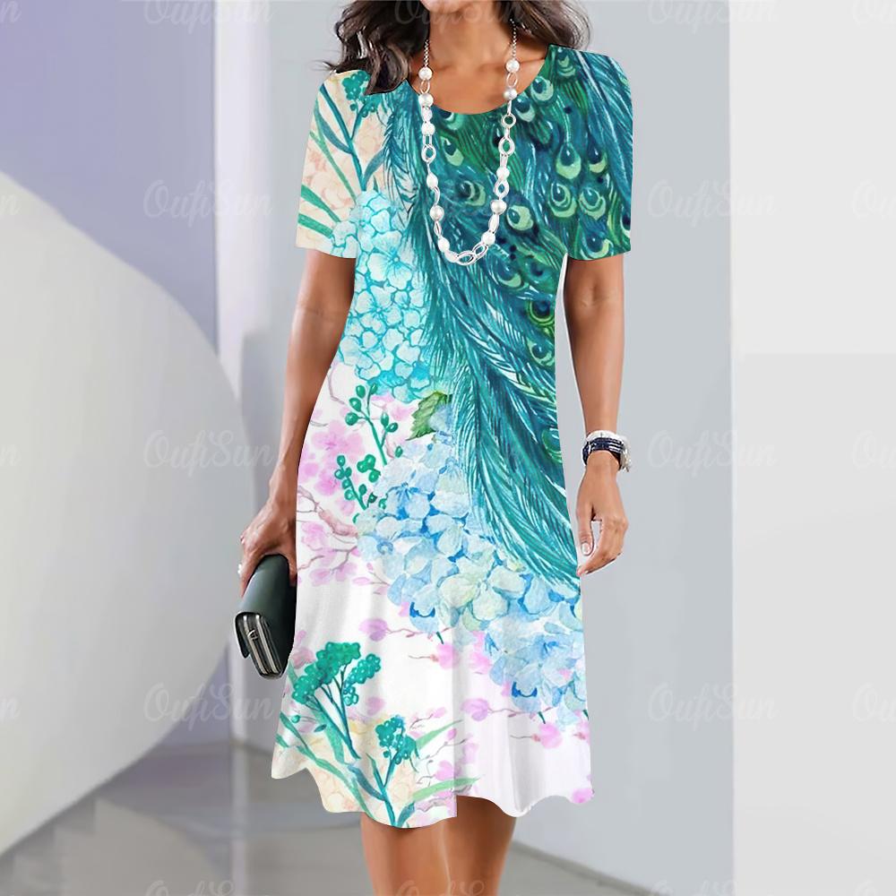 Summer Elegant and Beautiful Short-sleeved Dress Women Harajuku Blouse Holiday Clothing Fashion Loose Round Neck Ladies Dress