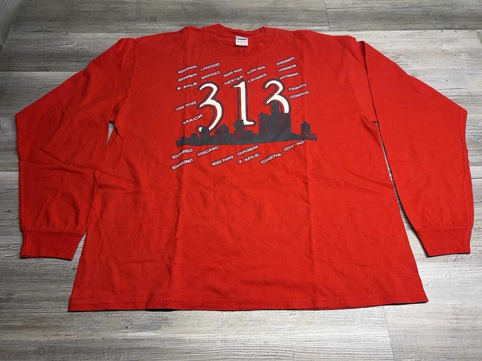 Vintage Detroit Skyline Landmarks Souvenir T-Shirt Long Sleeve Oversized Sz 2XL 2XL