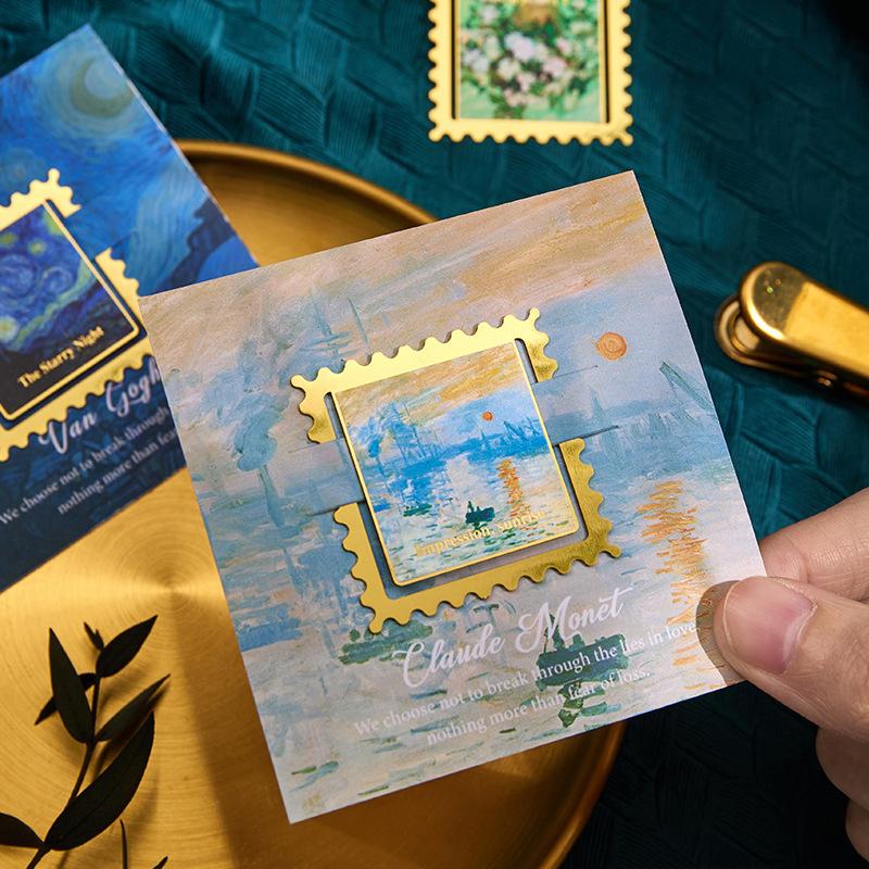 Vintage Van Gogh Tablosu Altın Metal Ayraç Kare Dalgalı Kenar Şekli Yazar Öğretmen Arkadaş Kitapseverler İçin Hediyeler
