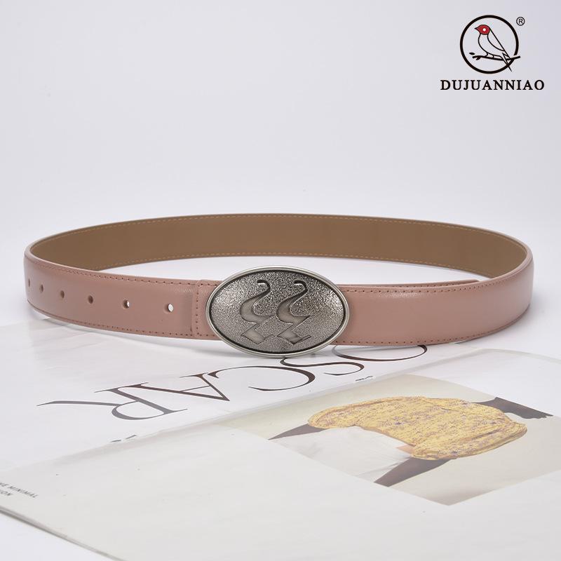 Korean Style Women's Antique Leather Belt with Oval Silver Buckle - Simple Cowhide Waist Belt for Ladies' Jeans and Shirts