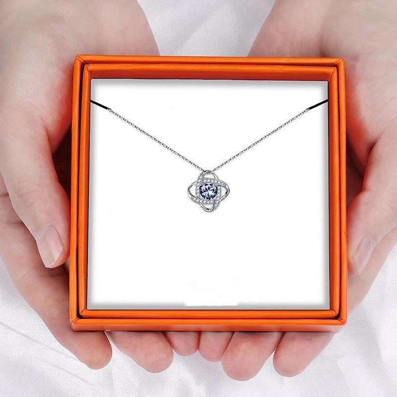Blue Heart Crystal Pendant Necklace for Women, Interwoven Star Design Necklace, Romantic Sparkling Jewelry Gift