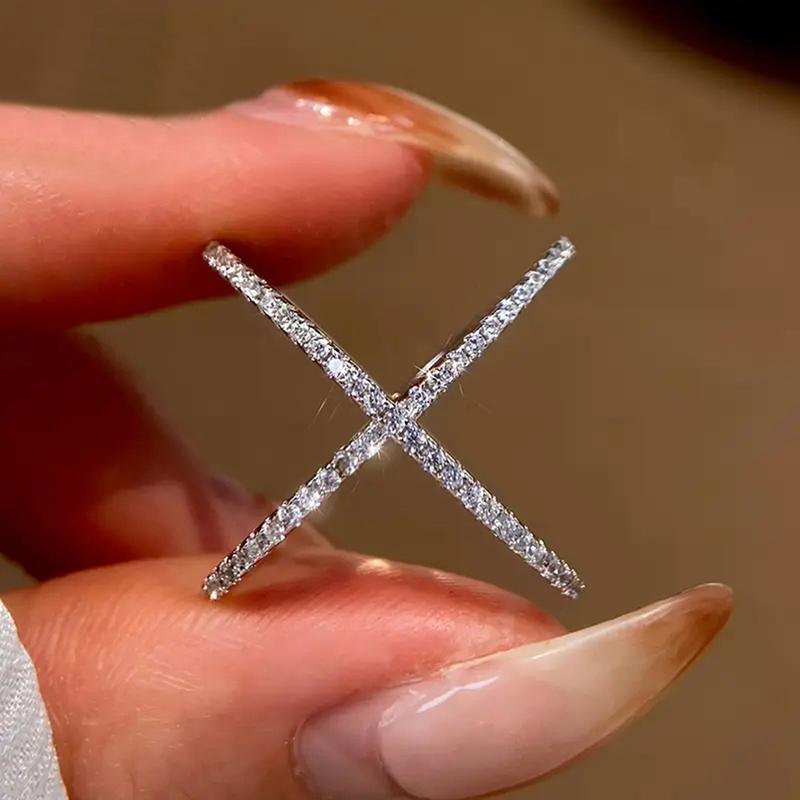 Huitan Modern Stylish Cross Rings for Women Elegant Shiny Cubic Zirconia Finger Accessories Bright Charming Party Jewelry Gifts