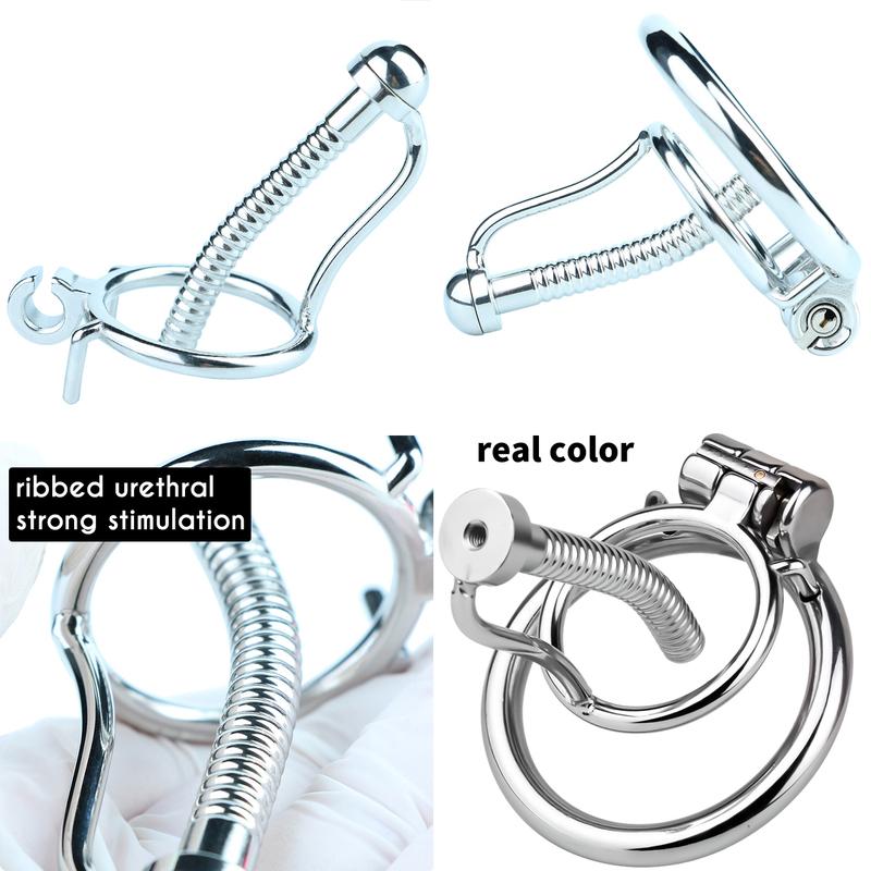 FRRK Stainless Steel Male Chastity Devices Cock Cage With Urethral Catheter Penis Lock Cock Ring Sex Toys For Men Chastity Belt