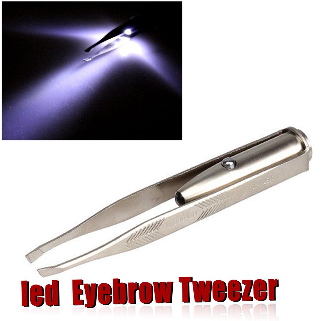 Nerezová ocel LED světlo pinzeta klip na odstraňování chloupků obočí a obličeje nástroj na líčení