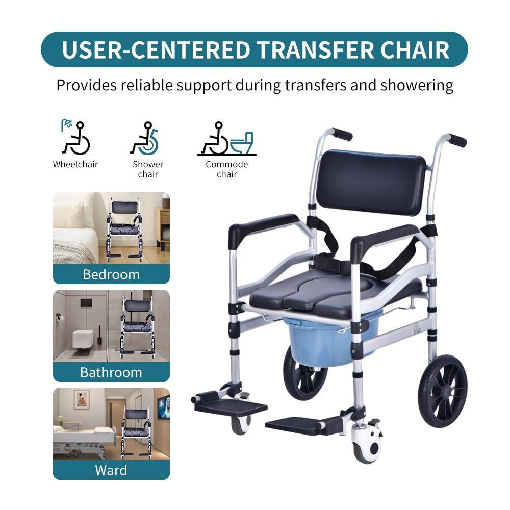 Foldable Height Adjustable Safety Commode Chair Elderly People Wheelchair Household Foldable Shower Chair