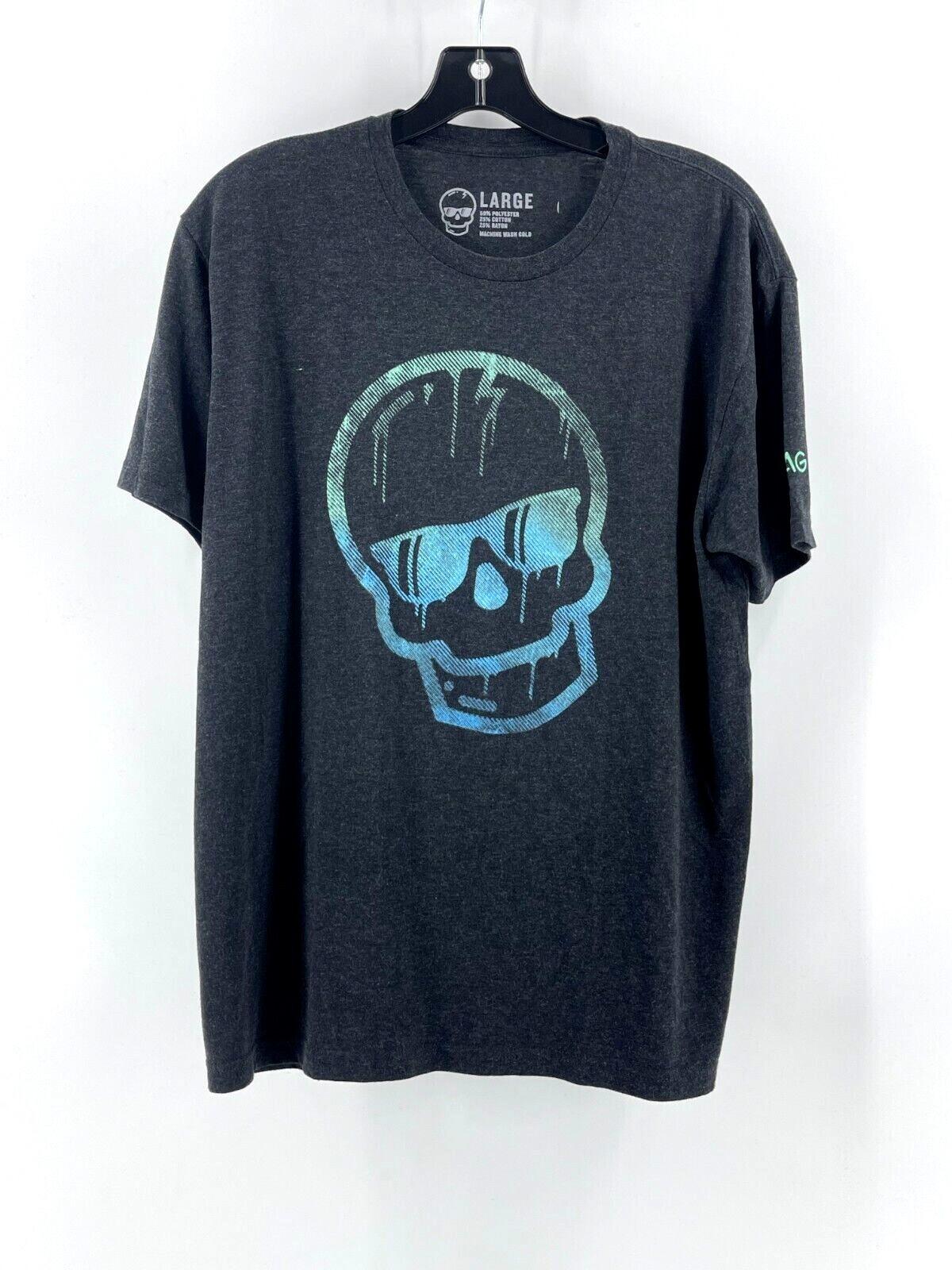 Men s Short Sleeve Gray Graphic Tee T Shirt Skull Sunglasses Halloween Size L S
