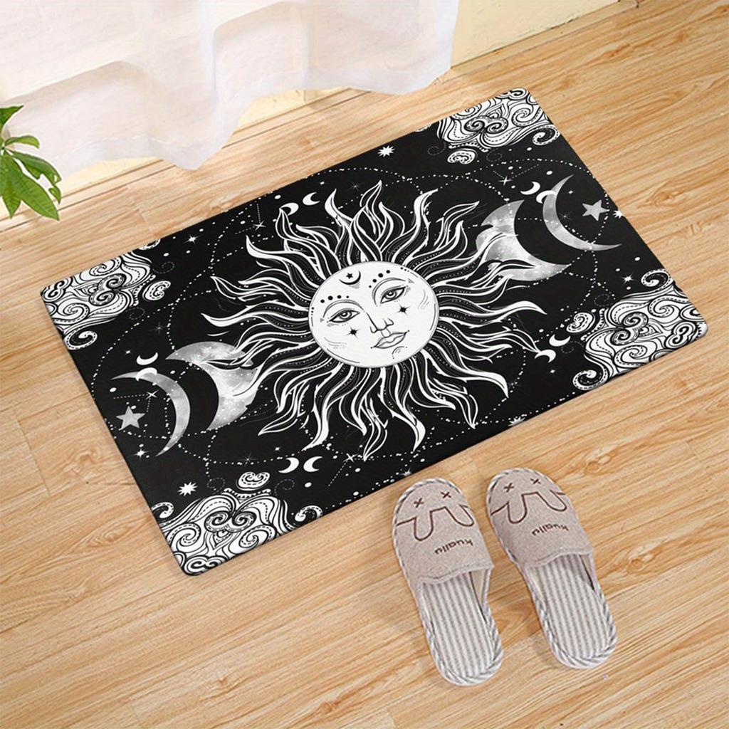 Soft 3D Sun and Moon Area Rug - Large, Non-Slip Polyester Mat with Mushroom & Skull Design for Living Room and Bedroom Decor