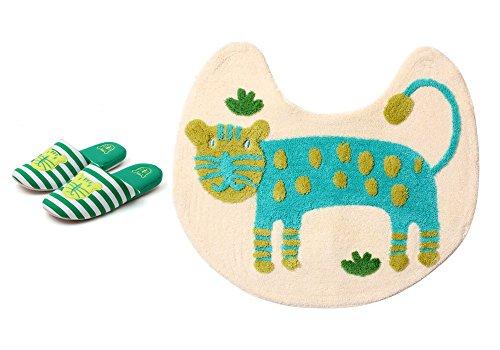 

Issoekko Animal Toilet Mat Set, Cheetah, Cute, Green, 63cm x 53cm, Acrylic