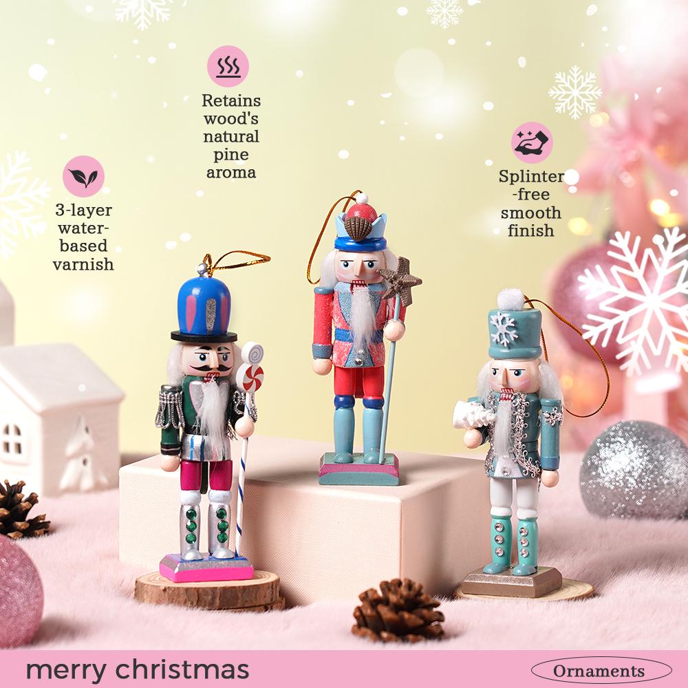 3pcs 12cm Macaron Nutcracker Pendant Exquisite Handicraft Puppet Christmas Tree Decoration Pendant Xmas Applicable Hangings Gift