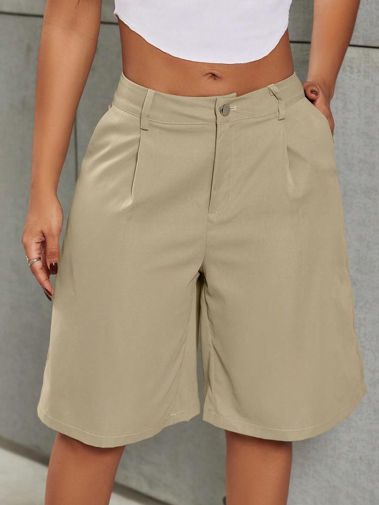 Rose Beauty A Street Casual Solid Elastic Drawstring Waist Baggy Wide Leg Cargo Shorts Spring Outdoor Outfits