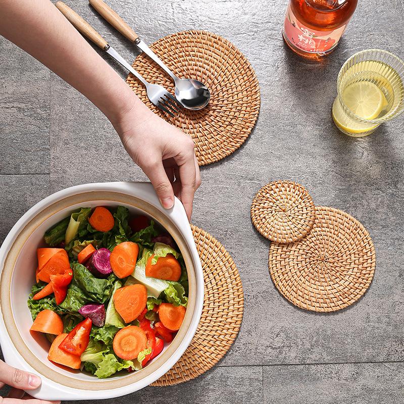 Pure Handmade Autumn Rattan Vietnamese Rattan Pad Set Anti-scalding Coaster Pot Pad Heat Insulation Pad Wooden Storage Tea Set Pad