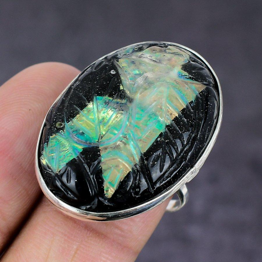 Ammolite Gemstone Handmade 925 Sterling Silver Jewelry Ring Size 8.5 b9G36