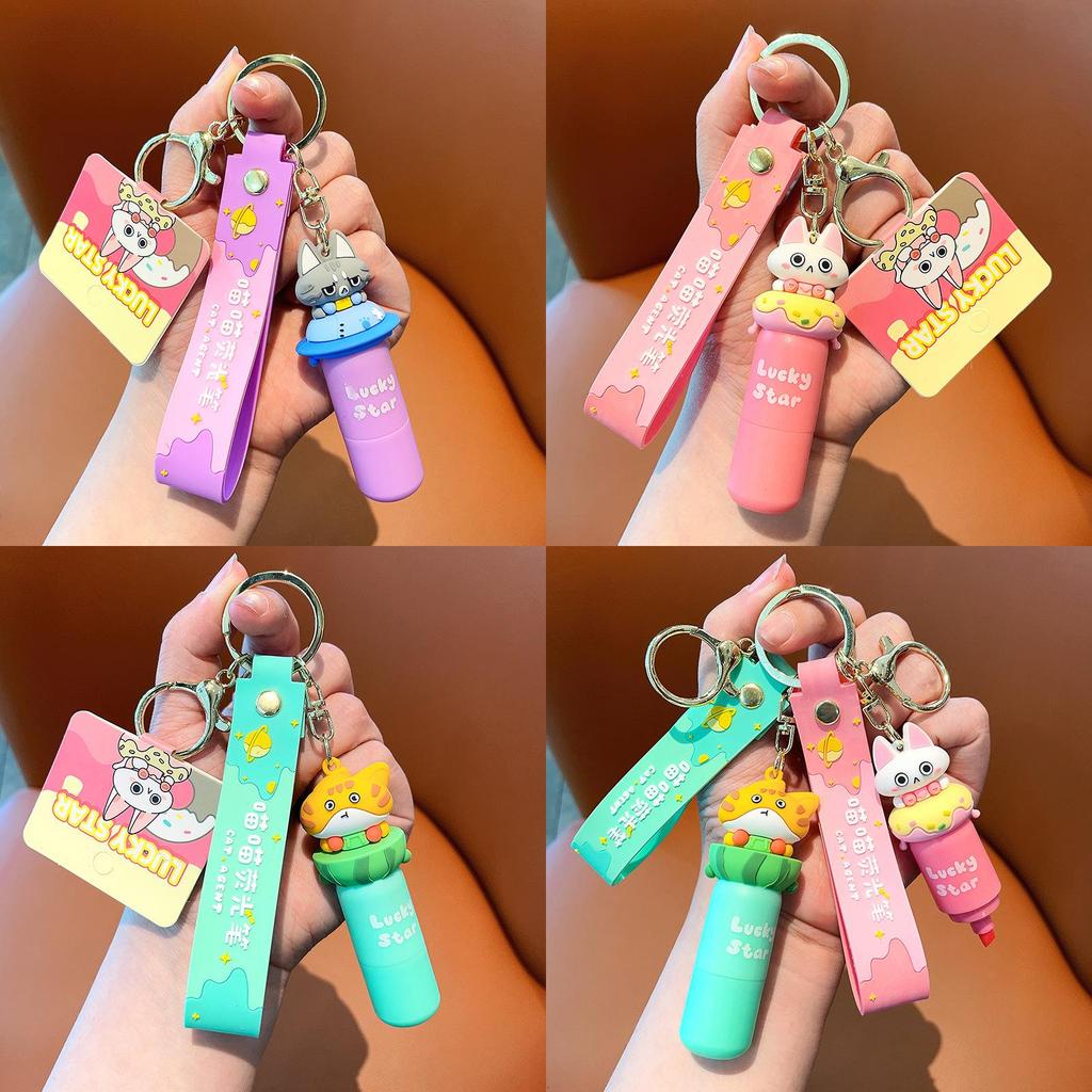 Bezaubernder Cartoon Textmarker Schlüsselanhänger Entzückendes fluoreszierendes Stift Schlüsselzubehör
