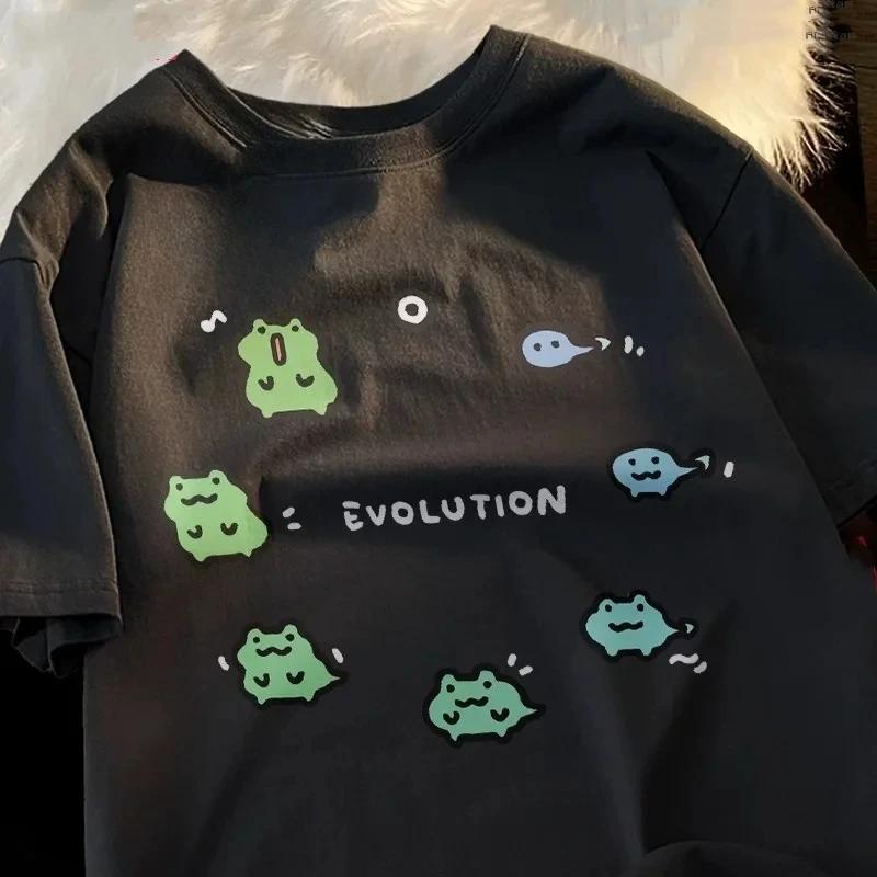 

New Frog Evolution Printed Womens Tshirt Japanese Retro Street Casual Fashion Summer Short Sleeve Round Neck Tshirt S