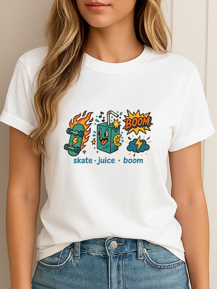 Skate Juice Boom Graphic T-Shirt Fun Cartoon Style Tee Youthful Skater Vibe Tee Unisex T-Shirt S