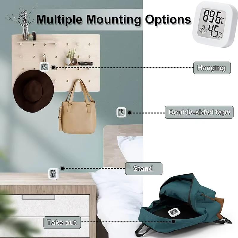 Humidity sensor, indoor thermometer, hygrometer, temperature and humidity monitor, with LCD display screen, displaying Celsius t