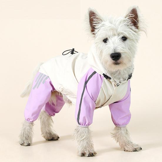 Dog Raincoat Waterproof Puppy Onesie Hooded Pet Rain Jacket Full Costume Wrap Poncho Reflective Strips Small Medium Pet Clothes