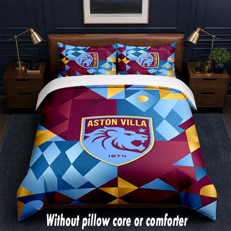 Aston Villa Football Design Bed Bedding Set 1 Duvet Cover + 2 Pillowcases Soft Breathable Household Bed Linens
