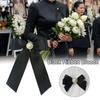 Black Satin Bowknot Brooches Pearl Badge Pin Elegant Clothes Accessories  For Funerals and Mourning