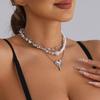 Trendy Metallic Heart Pendant Necklace With Artificial Pearls Alloy Chain Neckpiece For Everyday Wear Party Dates
