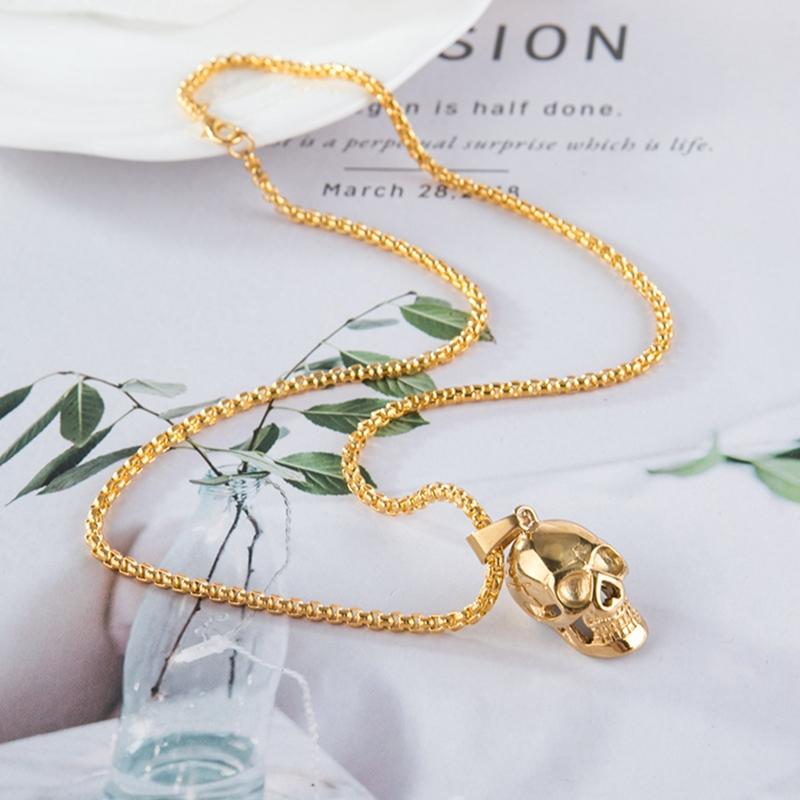 Pendentif Collier Tête de Mort en Acier Inoxydable Punk Rapper Homme Collier Tête de Mort Gothique Personnalisé Cadeau en Acier Inoxydable