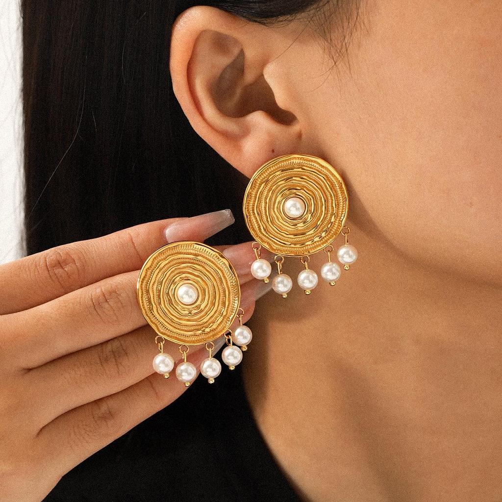 Luxury European & American Tassel Pearl Stainless Steel Earrings