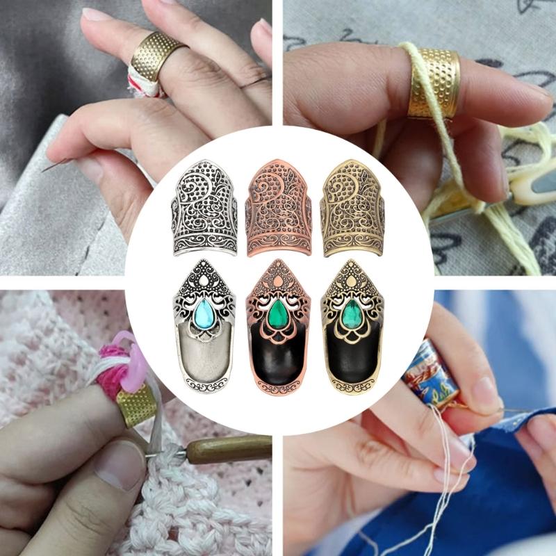 2Pcs Retro Metal Thimble Finger Tip Protector Ergonomic Finger Guards For Adult Beginner Hand Sewing Quilting Embroidery