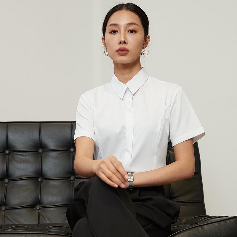 

Женская приталенная профессиональная белая рубашка с коротким рукавом 36