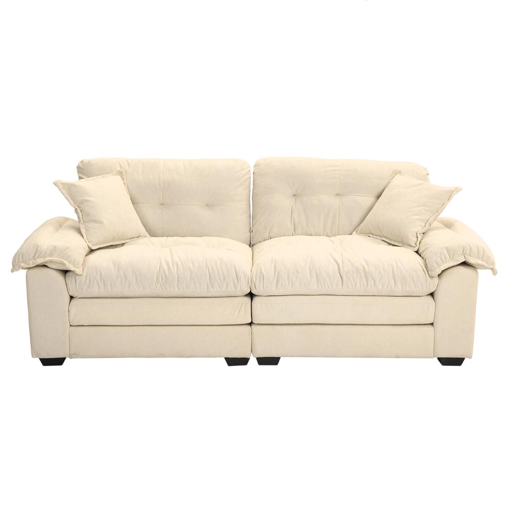 213 cm Chenille Deep Sofa with Double-Layer Cushions (Memory Foam + Pocket Springs) - Two-Seater Sofa for Small Living Rooms, Apartments and Offices
