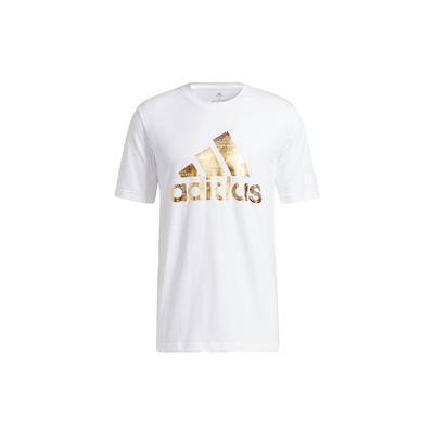 Camiseta Deportiva de Manga Corta para Hombre con Estampado de Logotipo Estampado en Oro Tops Blanco GL3703