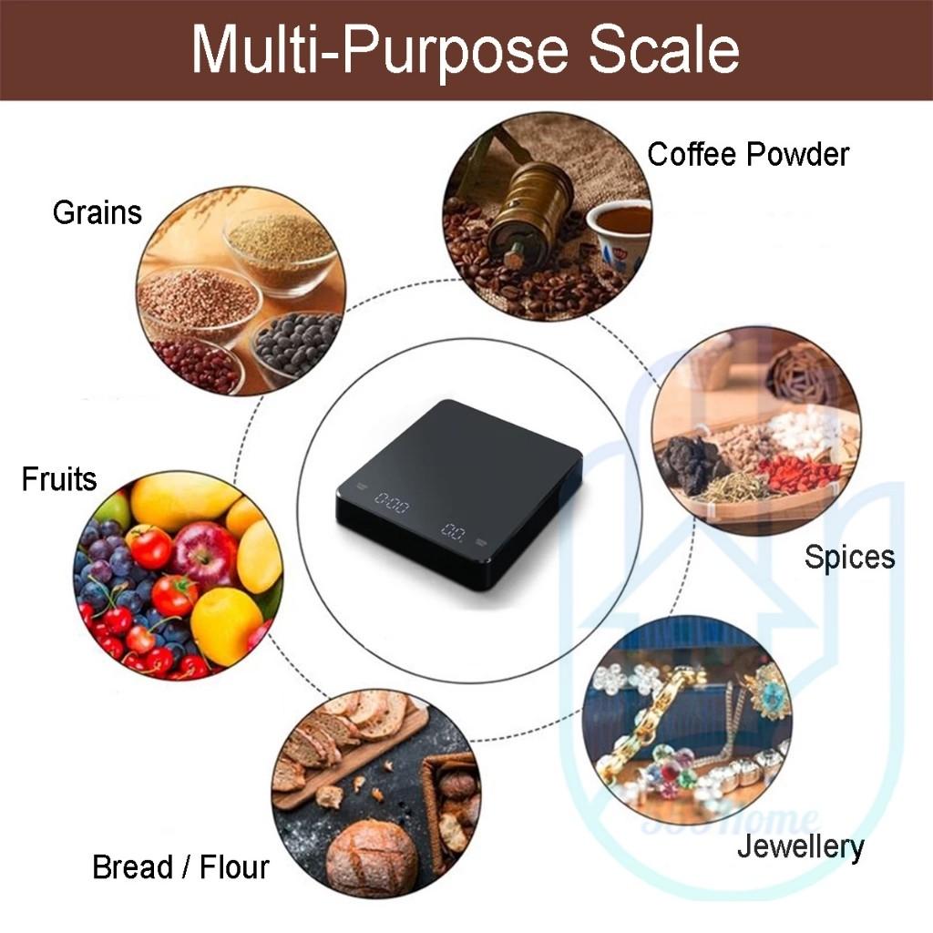 Kávová váha Automatický časovač LED displej/ Dobíjecí přes USB / Kuchyňská váha Elektronická váha 3kg/0,1g Vysoká přesnost