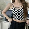 Women Korean Checkered Zipper Sexy Slim Camisole Short Top