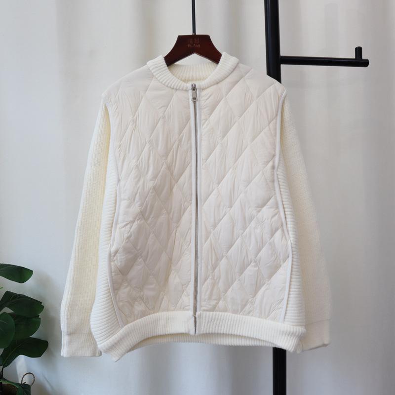 Autumn and Winter New Light and Thin Splicing Cotton Clothes Knitted Cardigan Loose Zipper Design Jacket Sweater Jacket Women