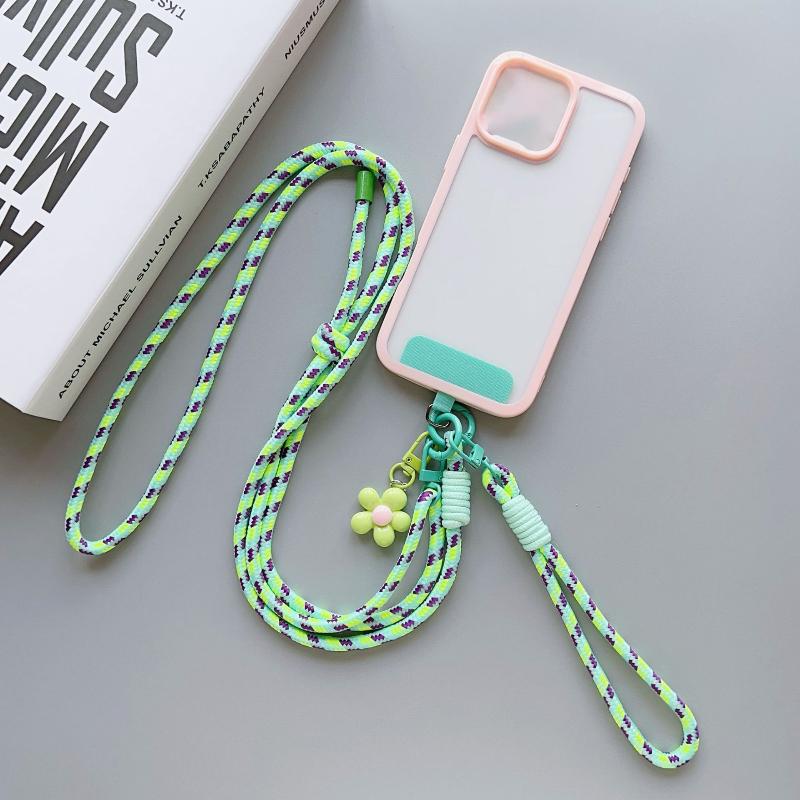 Sweet Colorful Long Cell Phone Lanyard Detachable Anti Lost Phone Shoulder Straps Simple Flower Pendant Mobile Phone Charms