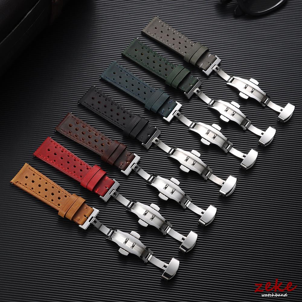 Quick Release Vintage Leather Watch Strap Stitching Cowhide Band for Omega 18/19/20/21/22/24mm Deployment Clasp Wrist Bracelet