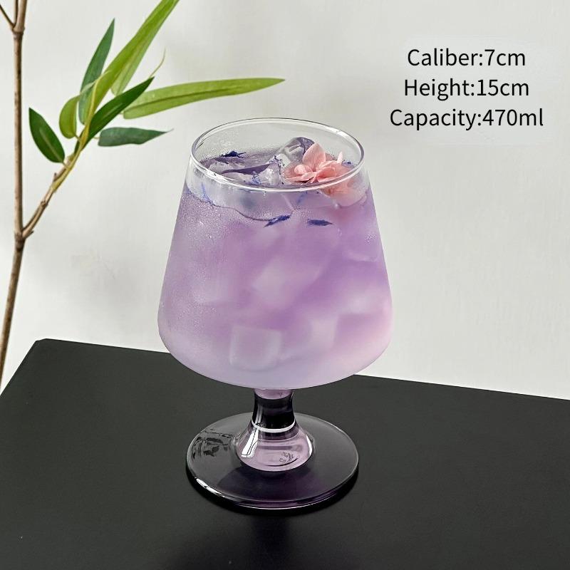 Purple Stemmed Brandy Glass Cups Creative Juice Sparkling Cup Thin Beverage Cocktail Mixing Glass Cup Short Footed Glasses 470-480ml
