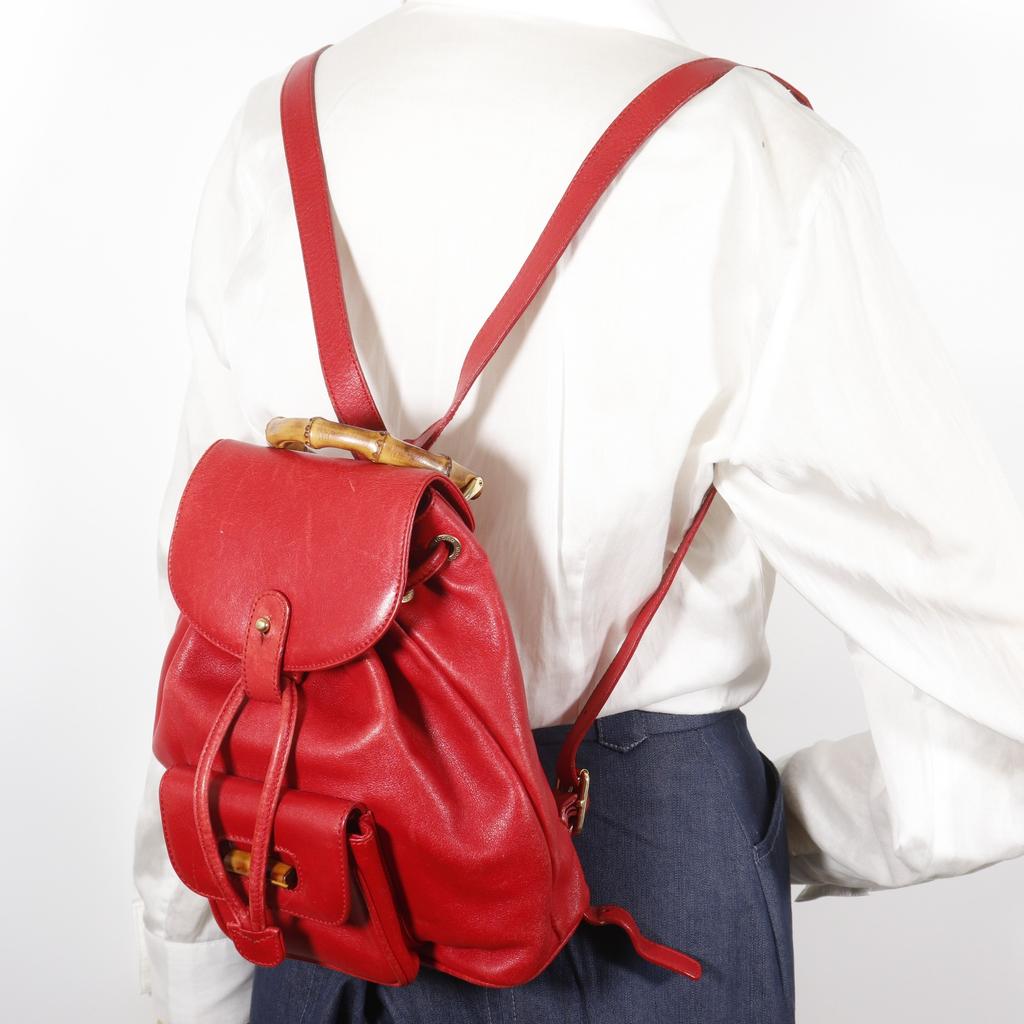 Gucci Bamboo Backpack Daypack 003.3444.0030 Mini Backpack Red Leather Women Used