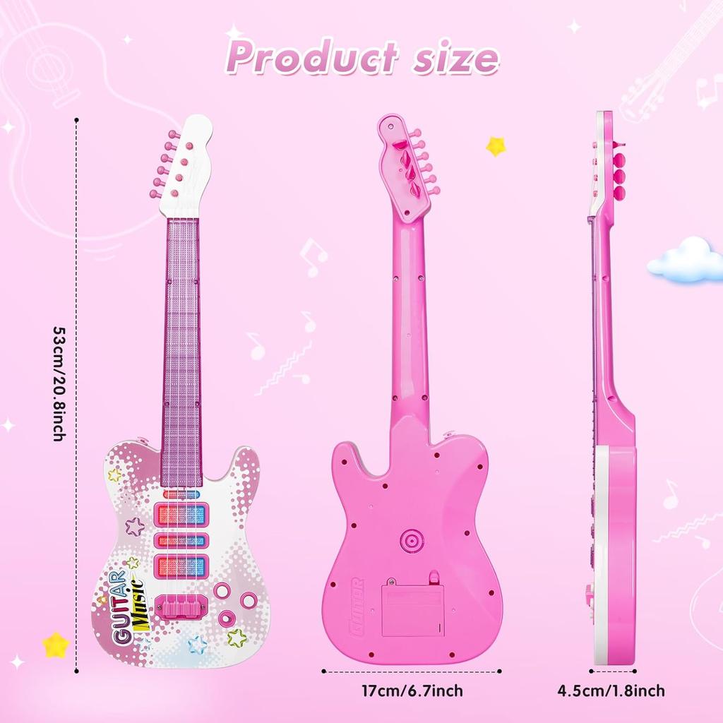 Kids Pink Guitar Toy for 3 Year Old Girls Birthday Gift Toddler Toy Ages 2-4 Electric Guitars with 4 Strings Light Up Music Toys for 3 4 5 Year Old