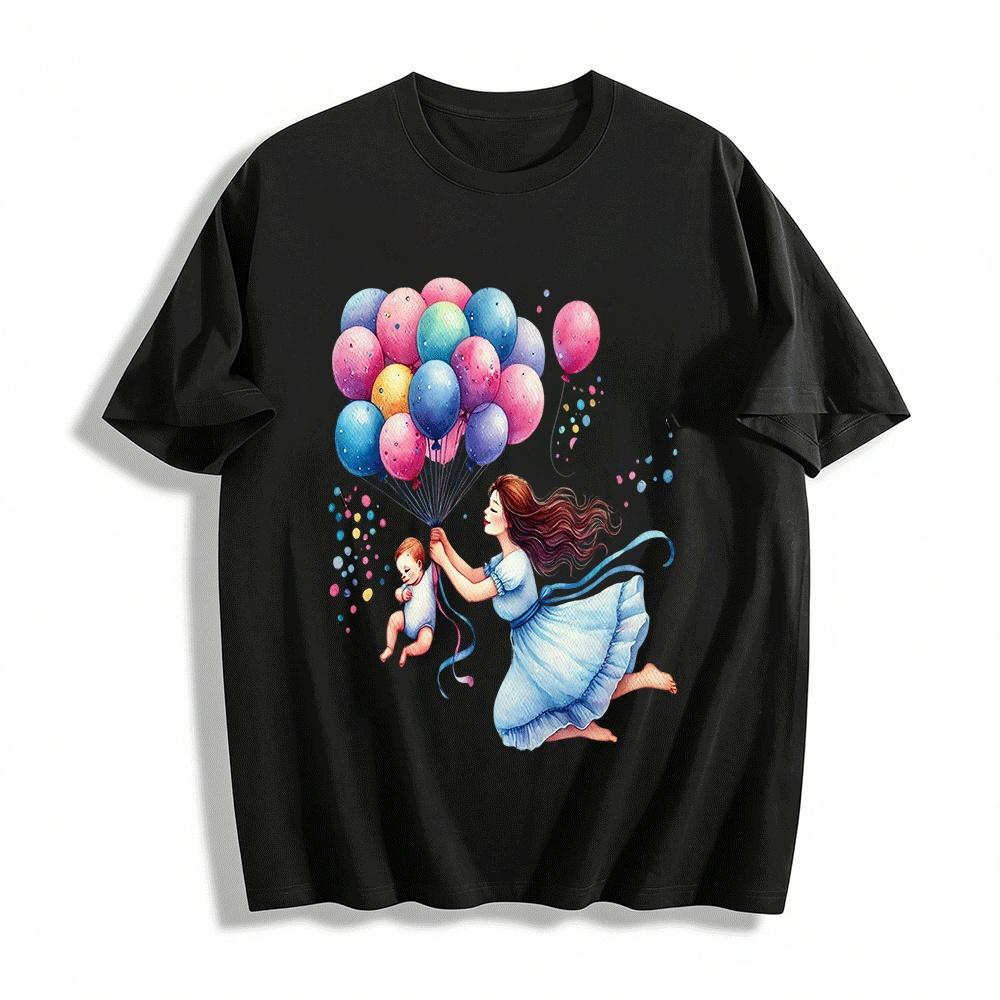 Mom Baby Balloon Print Casual Family Matching Top Pure cotton T-shirt XXS